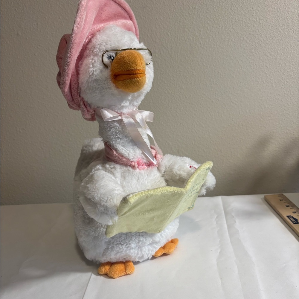 Cuddle Barn Pink and White Stuffed Goose Toy That Plays 7 different nurse rhymes